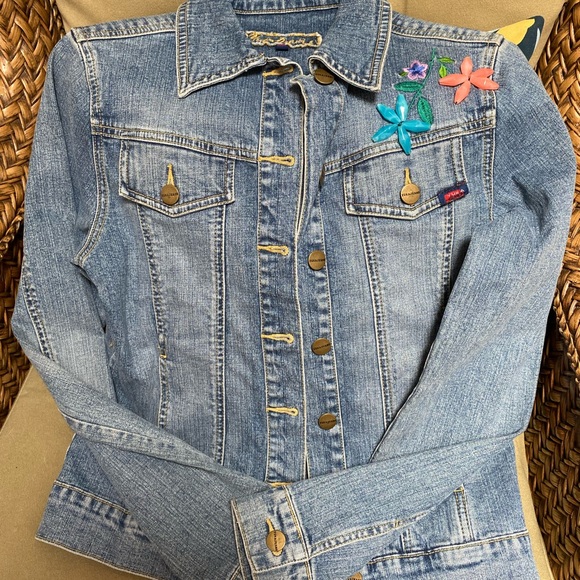 Embroidered Yuka Jean jacket bead embellished S - Picture 9 of 11